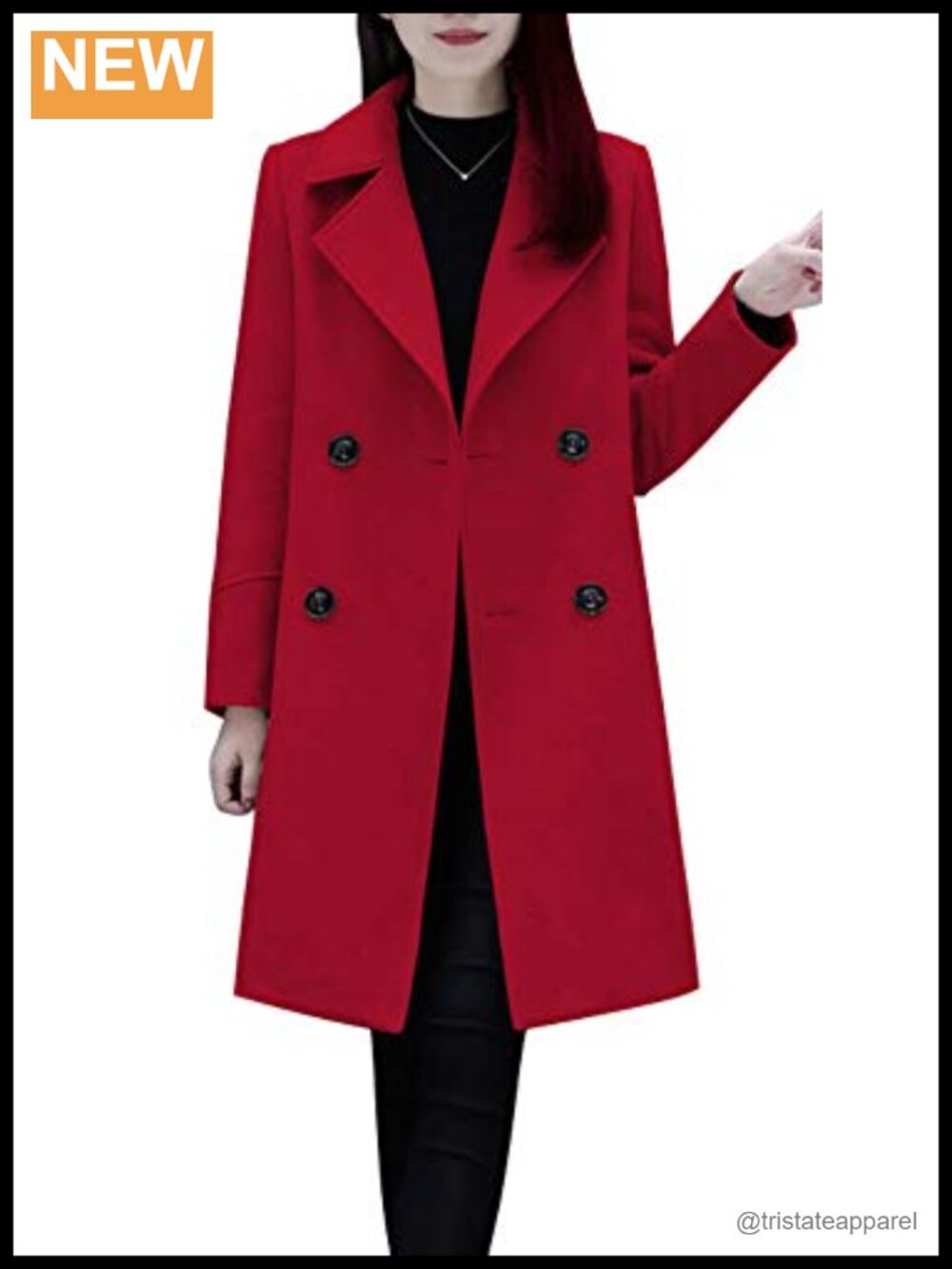 Wool Blend Pea Coat Double Breasted Notched Collar Winter Coat
